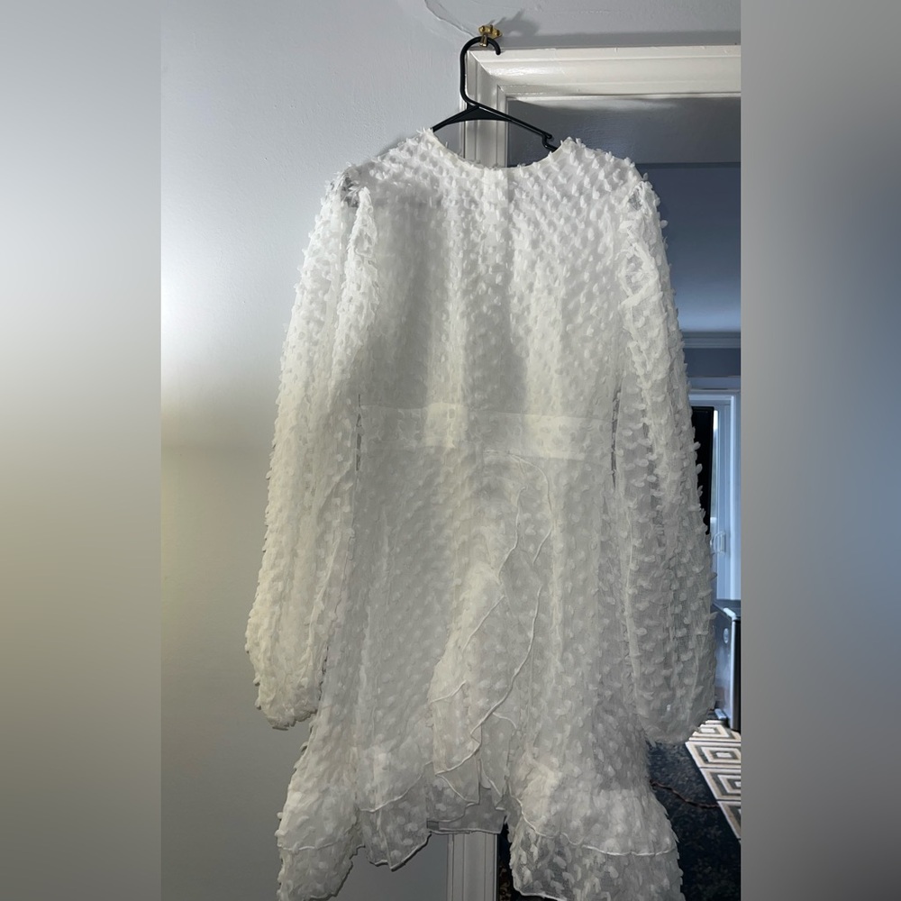 White Textured Long Sleeve Dress
